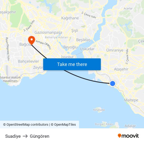 Suadiye to Güngören map