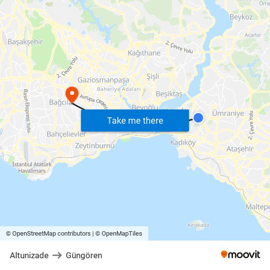 Altunizade to Güngören map