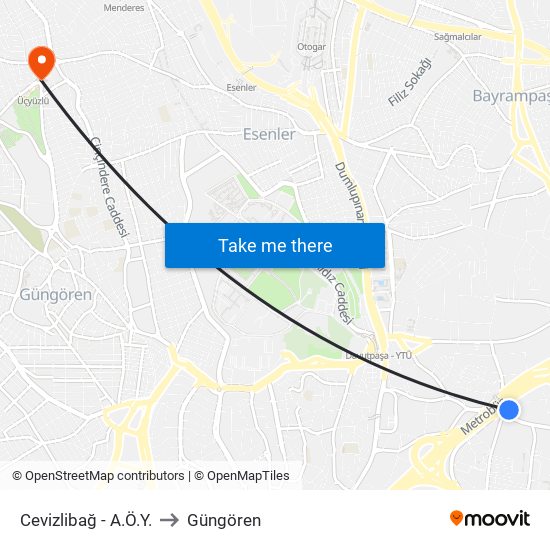Cevizlibağ - A.Ö.Y. to Güngören map
