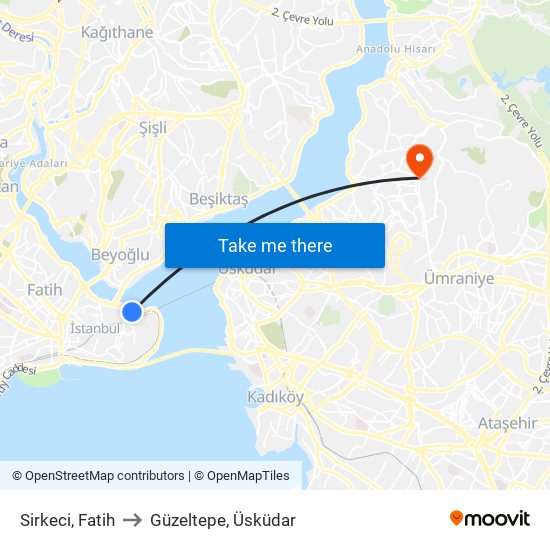 Sirkeci, Fatih to Güzeltepe, Üsküdar map