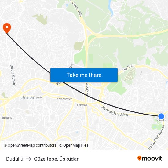 Dudullu to Güzeltepe, Üsküdar map