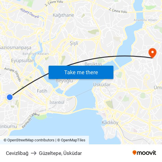Cevizlibağ to Güzeltepe, Üsküdar map