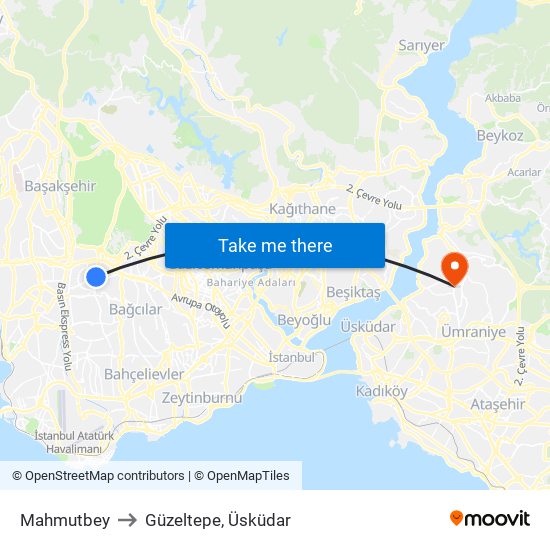 Mahmutbey to Güzeltepe, Üsküdar map
