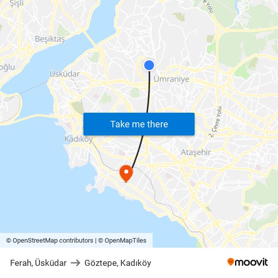 Ferah, Üsküdar to Göztepe, Kadıköy map