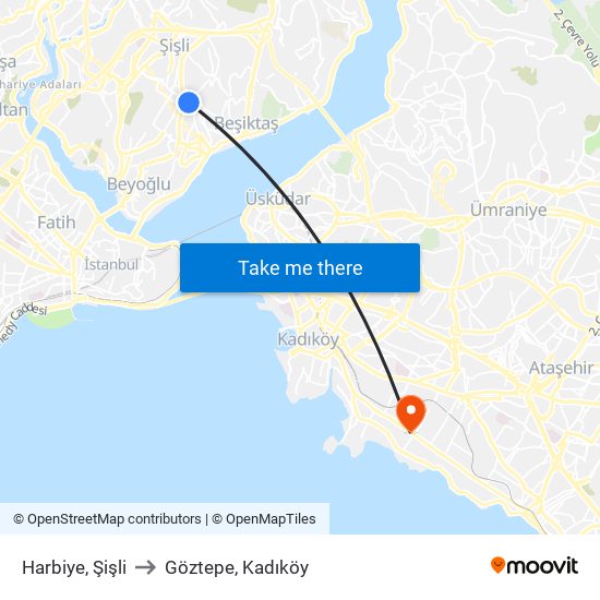 Harbiye, Şişli to Göztepe, Kadıköy map