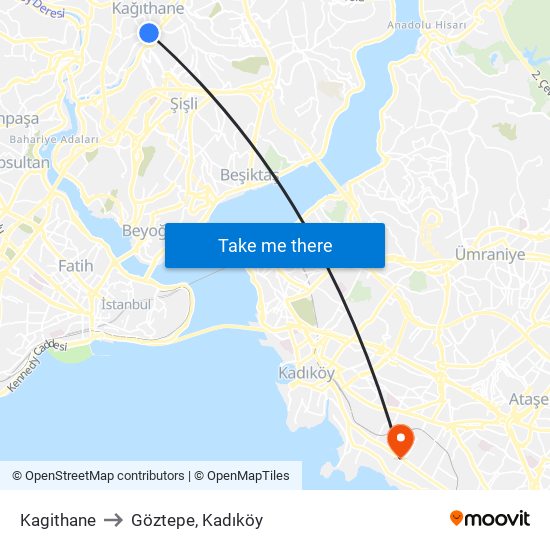 Kagithane to Göztepe, Kadıköy map