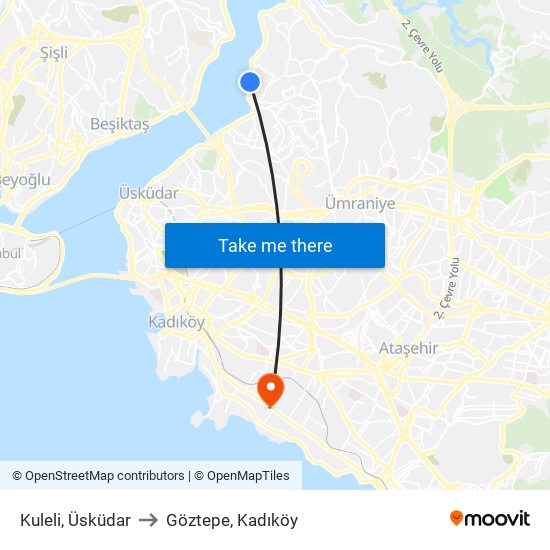 Kuleli, Üsküdar to Göztepe, Kadıköy map
