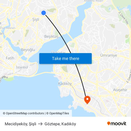 Mecidiyeköy, Şişli to Göztepe, Kadıköy map