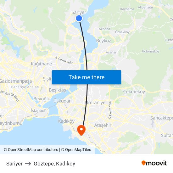 Sariyer to Göztepe, Kadıköy map