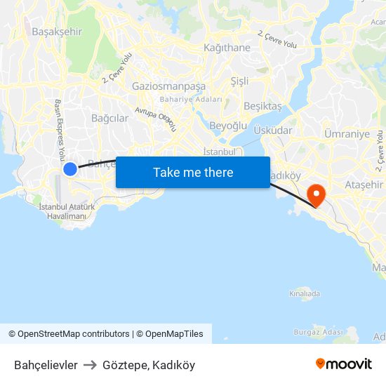 Bahçelievler to Göztepe, Kadıköy map