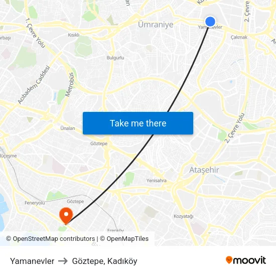 Yamanevler to Göztepe, Kadıköy map