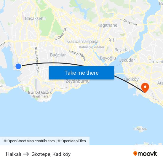 Halkalı to Göztepe, Kadıköy map