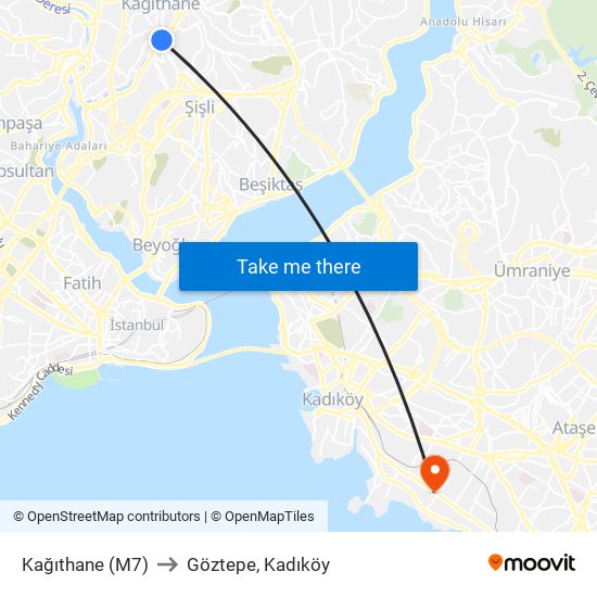 Kağıthane (M7) to Göztepe, Kadıköy map