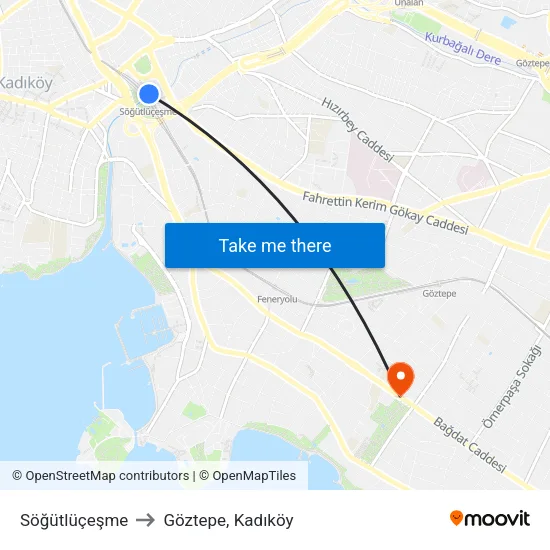 Söğütlüçeşme to Göztepe, Kadıköy map