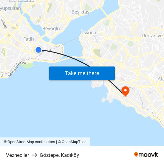 Vezneciler to Göztepe, Kadıköy map