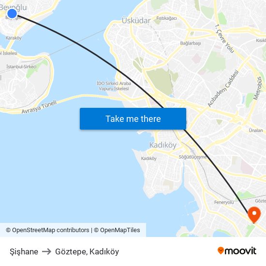 Şişhane to Göztepe, Kadıköy map