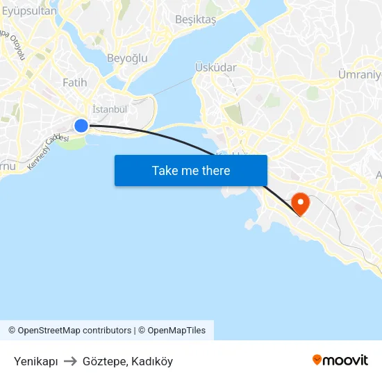 Yenikapı to Göztepe, Kadıköy map