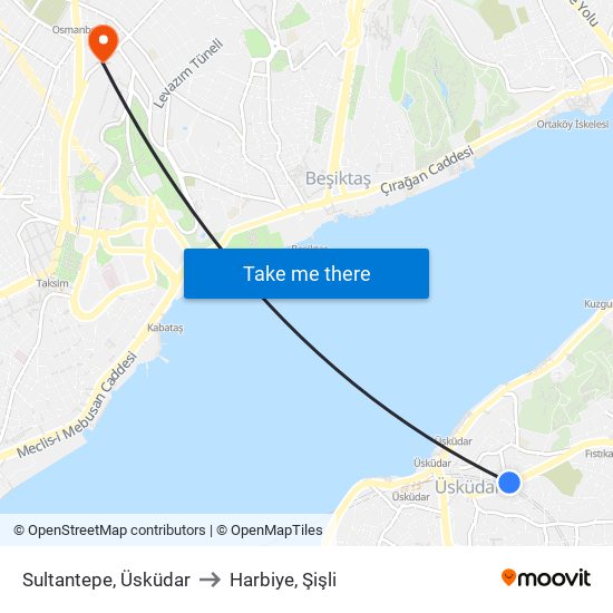 Sultantepe, Üsküdar to Harbiye, Şişli map