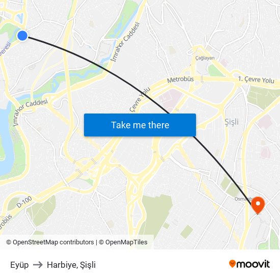 Eyüp to Harbiye, Şişli map