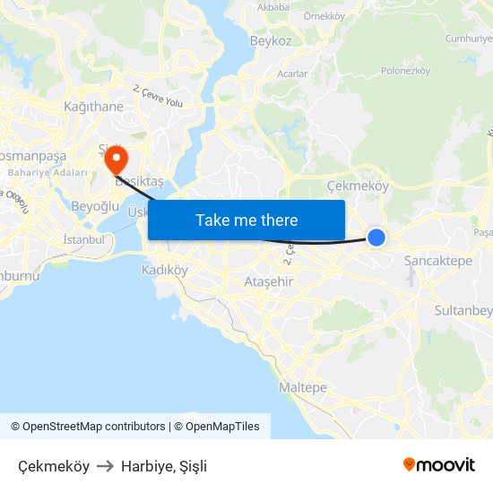 Çekmeköy to Harbiye, Şişli map
