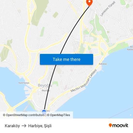 Karaköy to Harbiye, Şişli map