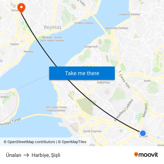 Ünalan to Harbiye, Şişli map