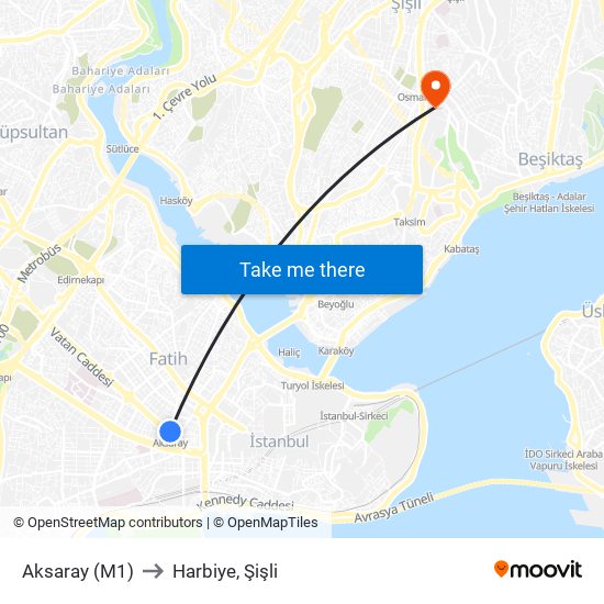 Aksaray (M1) to Harbiye, Şişli map