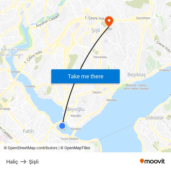 Haliç to Şişli map