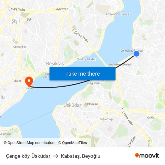 Çengelköy, Üsküdar to Kabataş, Beyoğlu map