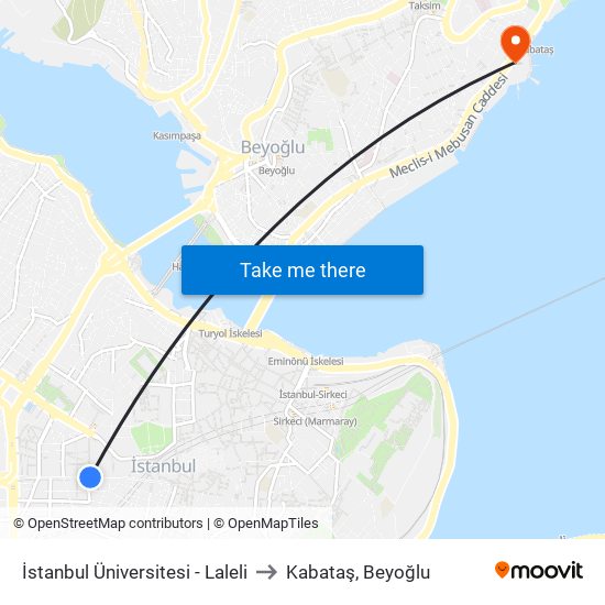 İstanbul Üniversitesi - Laleli to Kabataş, Beyoğlu map