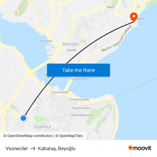 Vezneciler to Kabataş, Beyoğlu map