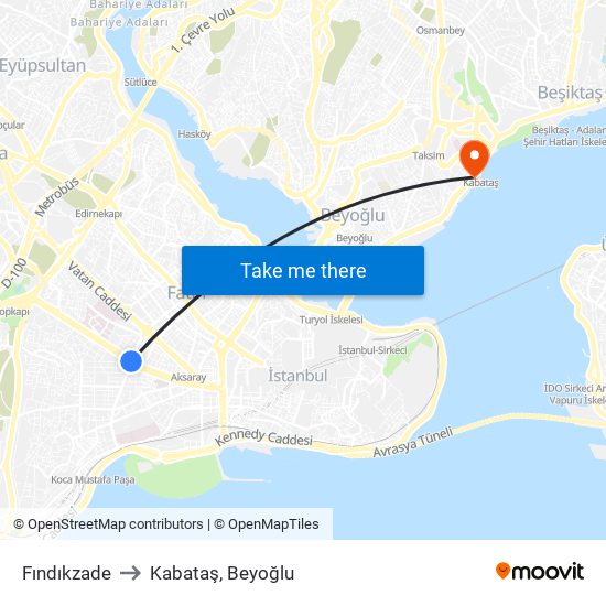 Fındıkzade to Kabataş, Beyoğlu map