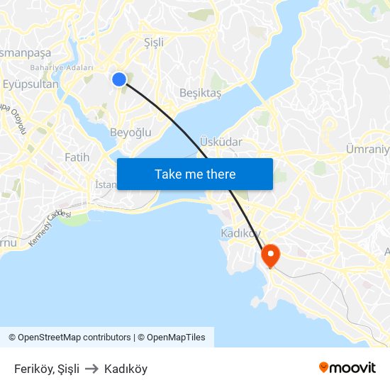 Feriköy, Şişli to Kadıköy map