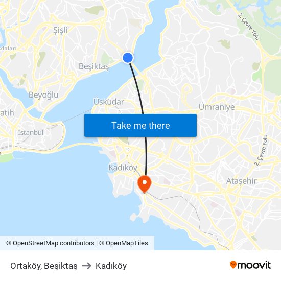 Ortaköy, Beşiktaş to Kadıköy map