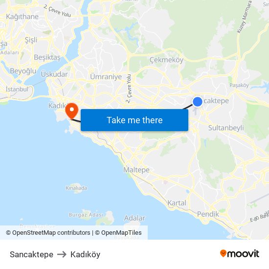 Sancaktepe to Kadıköy map