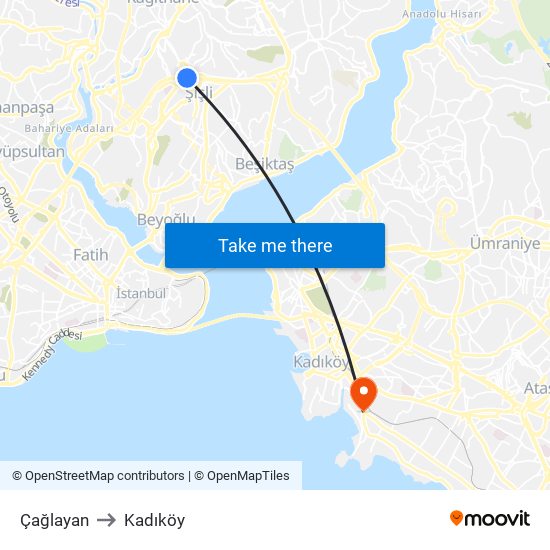 Çağlayan to Kadıköy map