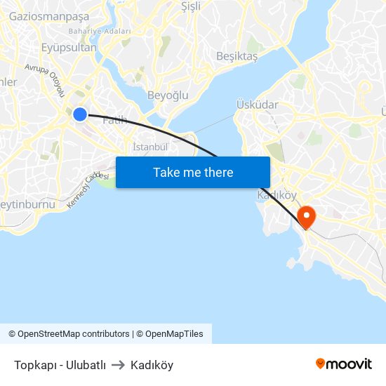 Topkapı - Ulubatlı to Kadıköy map