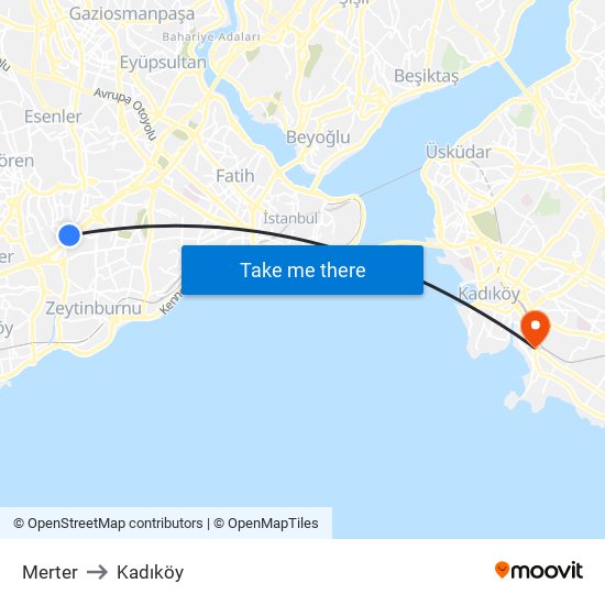 Merter to Kadıköy map