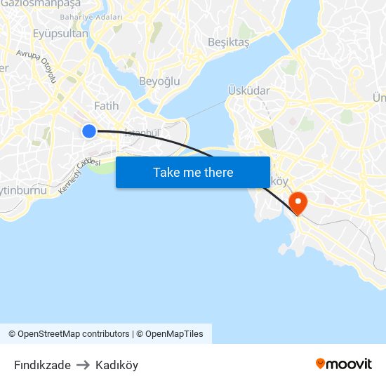 Fındıkzade to Kadıköy map