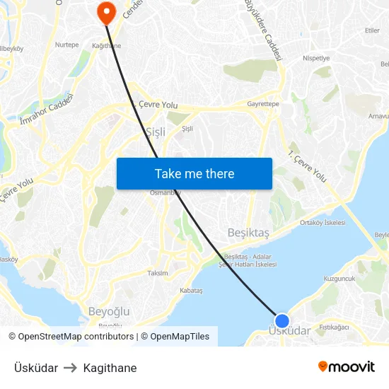 Üsküdar to Kagithane map