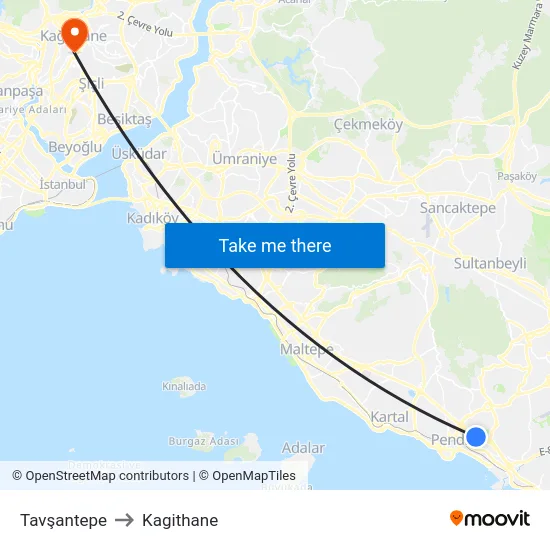 Tavşantepe to Kagithane map