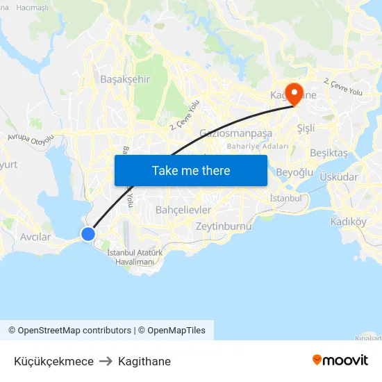 Küçükçekmece to Kagithane map