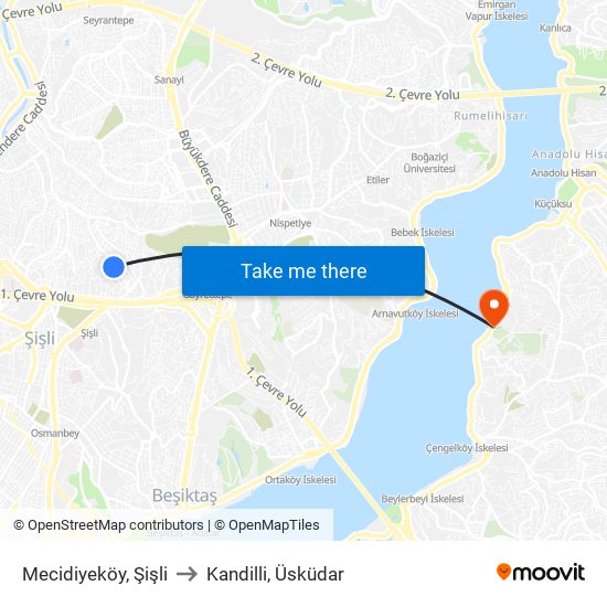 Mecidiyeköy, Şişli to Kandilli, Üsküdar map