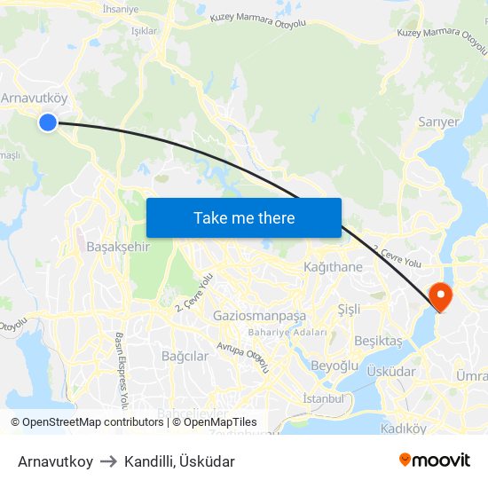 Arnavutkoy to Kandilli, Üsküdar map