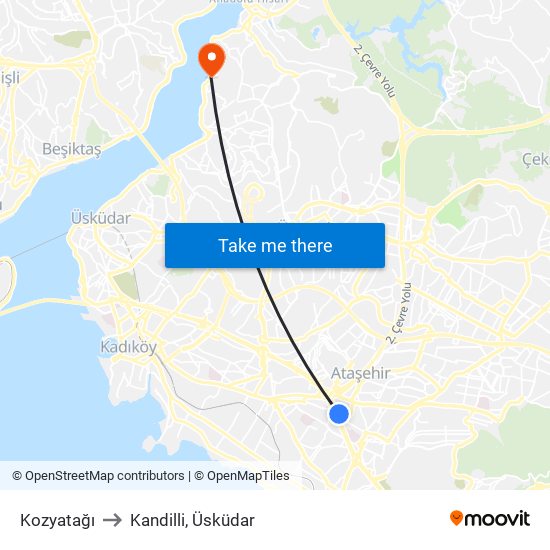 Kozyatağı to Kandilli, Üsküdar map