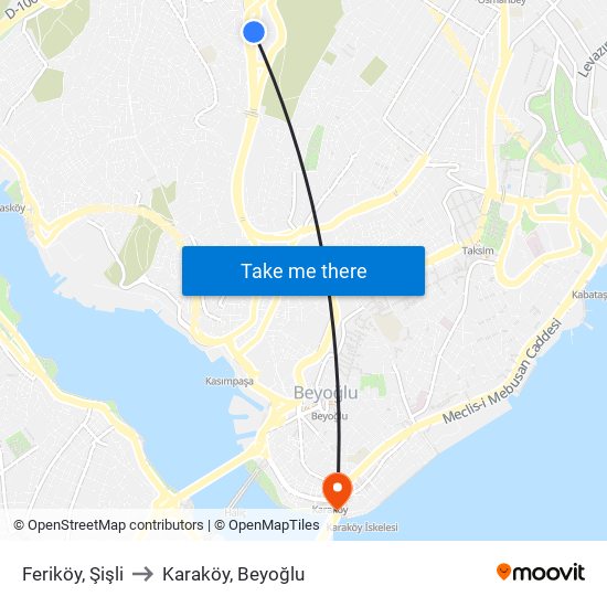 Feriköy, Şişli to Karaköy, Beyoğlu map