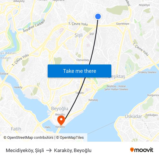 Mecidiyeköy, Şişli to Karaköy, Beyoğlu map