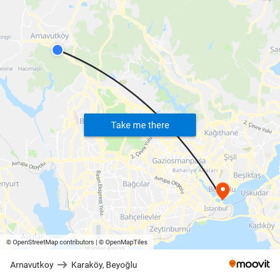 Arnavutkoy to Karaköy, Beyoğlu map
