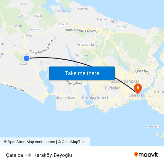 Çatalca to Karaköy, Beyoğlu map