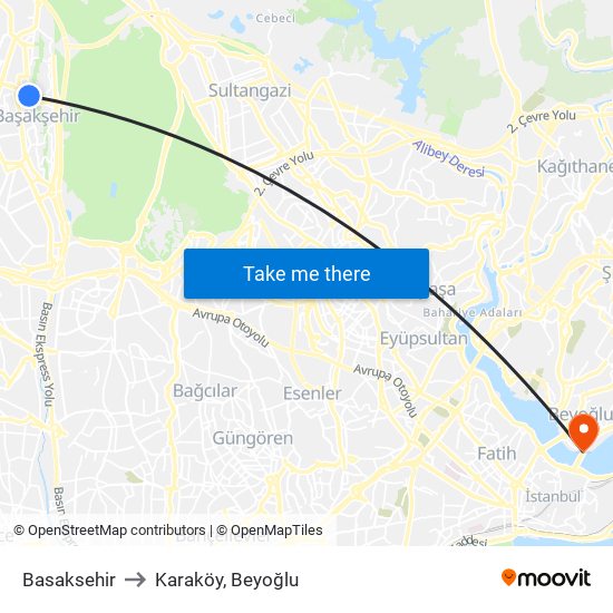 Basaksehir to Karaköy, Beyoğlu map